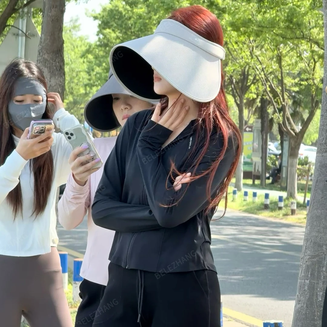 BELE ZHANG 【超广角蛋卷帽】竖纹黑胶防晒灯罩帽-3695