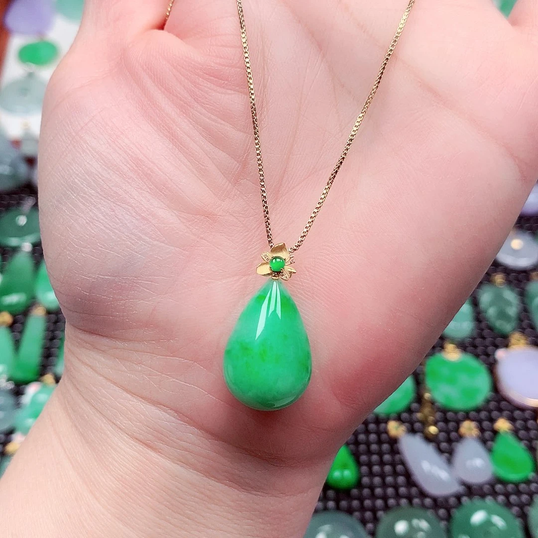 翡翠18K金镶嵌吊坠(不含链)