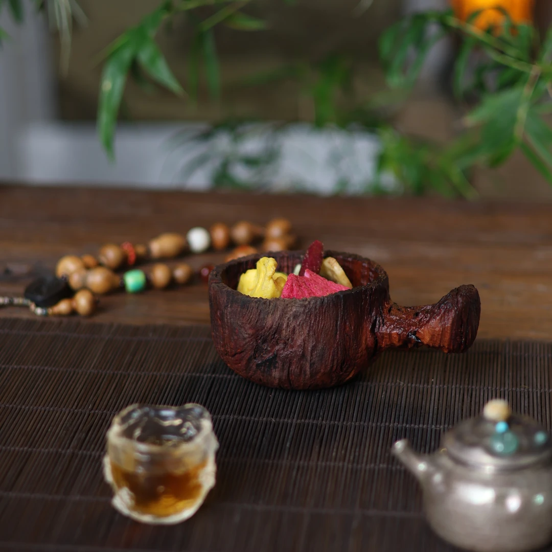 【夷嘉茗友】铁力木树瘤茶点盘，手工纹路随形发