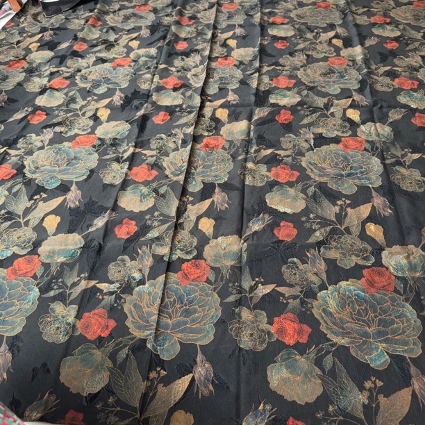 丝纡---描金蓝牡丹   湖丝重缎桑蚕丝香云纱160*160围巾丝巾