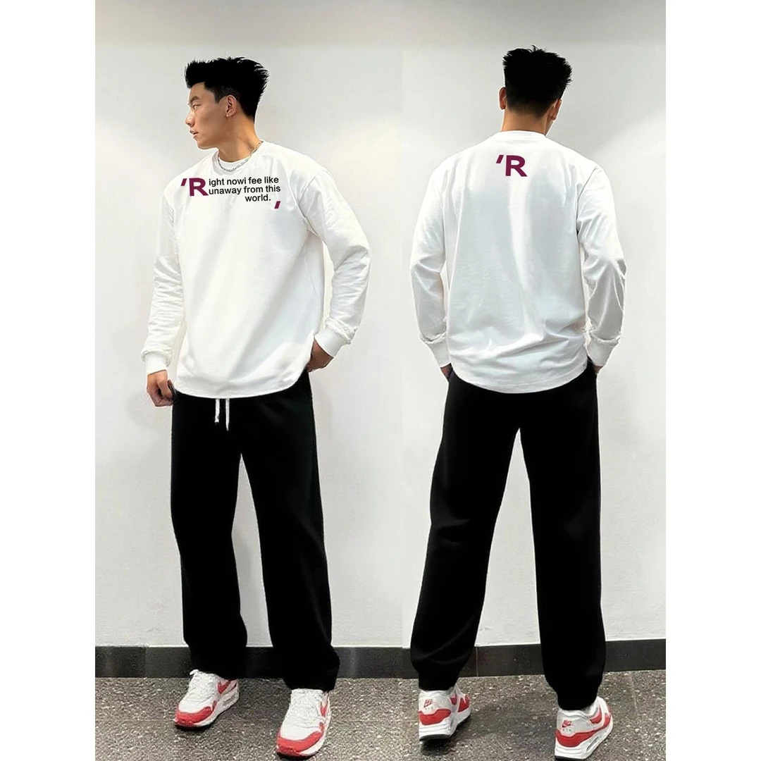 欧美式街头痞帅潮牌白色长袖t恤男秋冬高中生纯棉内搭打底衫上衣