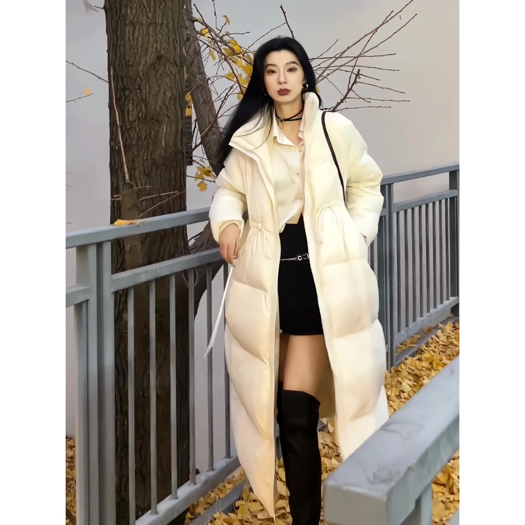 韩版2025新款大被子羽绒服女长款白鸭绒收腰过膝加厚显瘦百搭外套