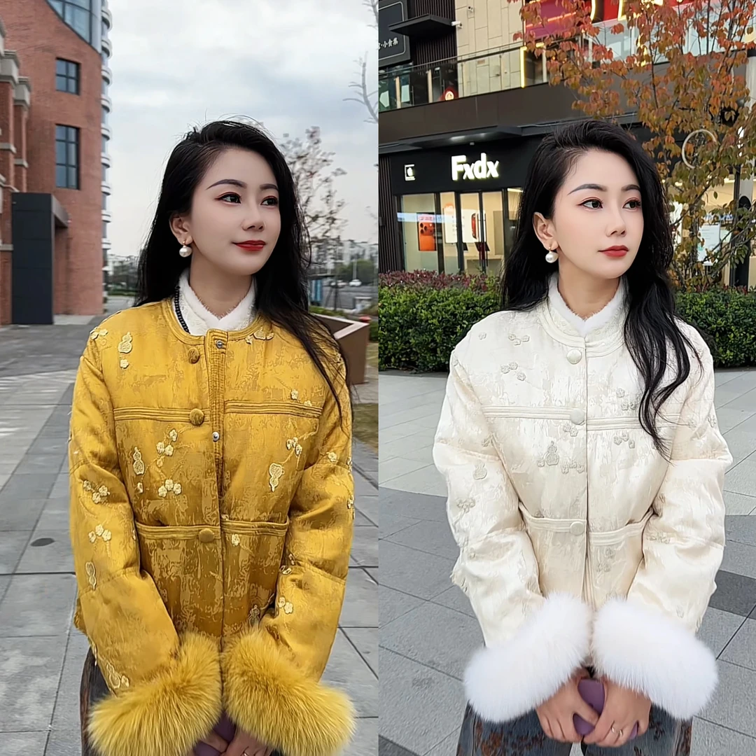 新中式国风鹅绒加绒加厚款气质中国风秋冬短款羽绒服外套26081-M