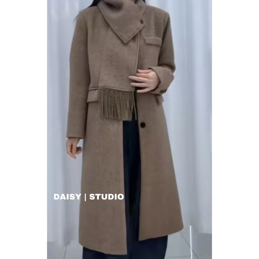 【DAISY】可拆围脖设计长款大衣女秋冬通勤外套