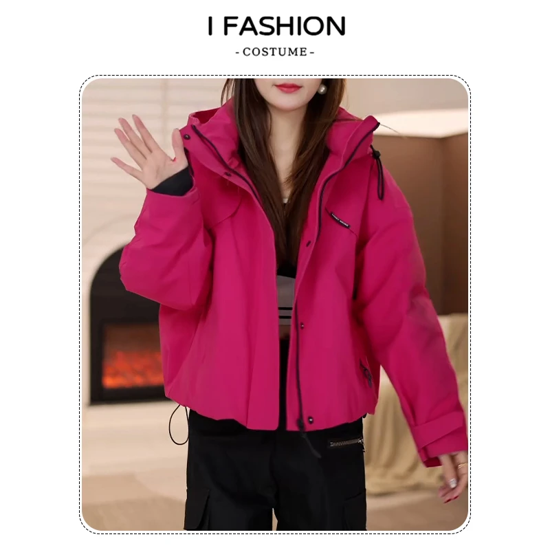 加厚极简风连帽长袖棉服女2025年秋冬新款韩版减龄显瘦冲锋衣外套