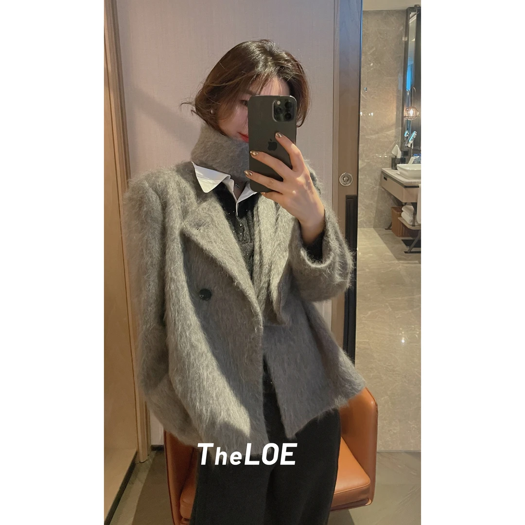 TheLOE/羊绒羊毛圆领百搭带围巾时尚感大衣外套#10.27D-G6649