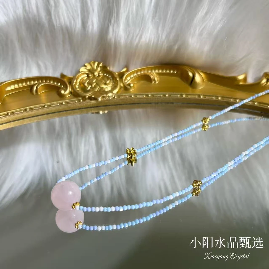 天然西柚粉水晶项链- A285多样性发其一