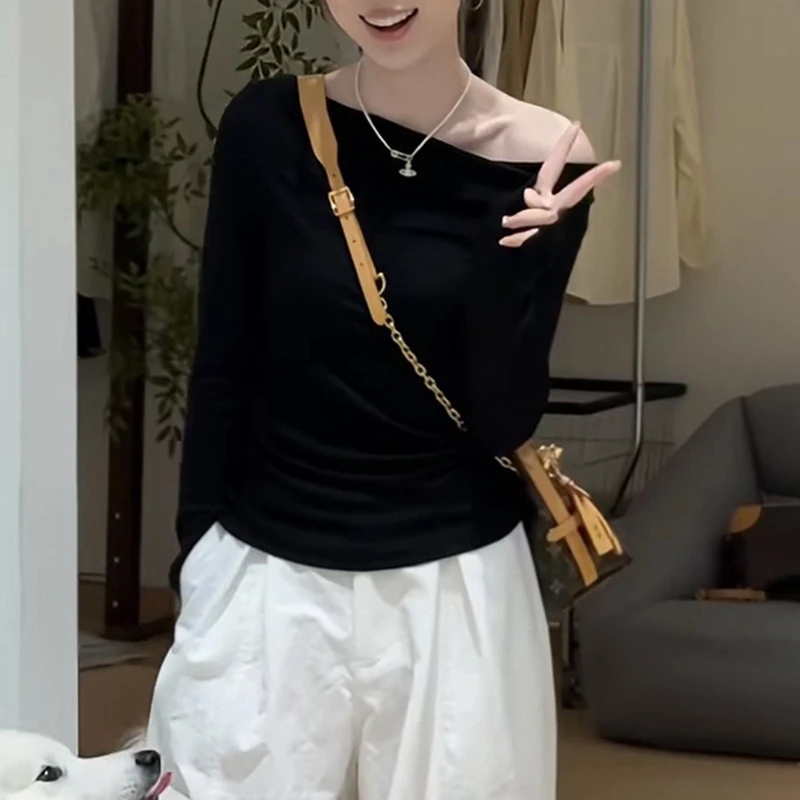 【心机面膜T】早秋新款韩系休闲显瘦时尚后背小心机设计款短上衣服