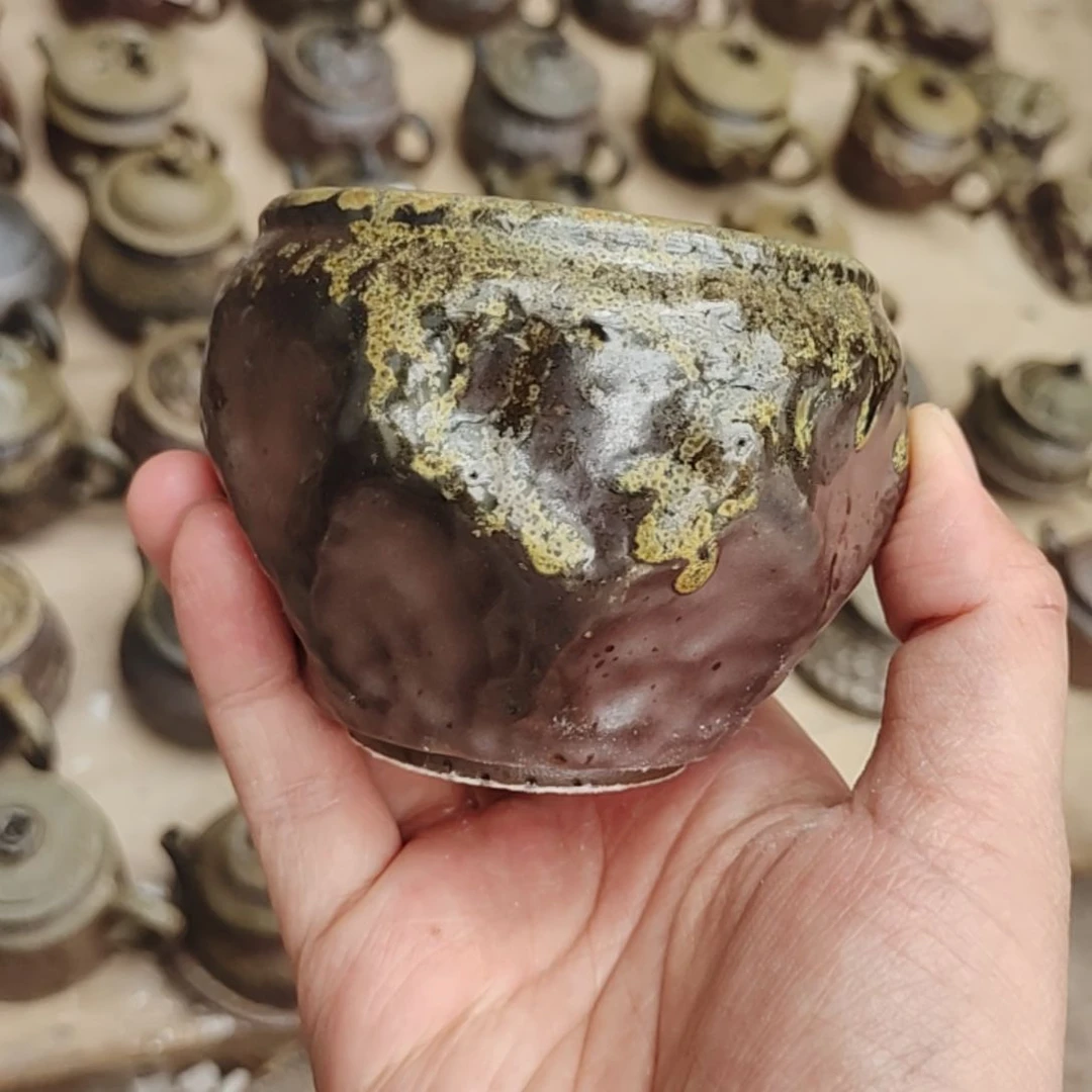 坭兴陶纯柴烧全手工垂釉茶杯微瑕
