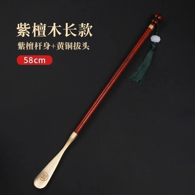 黄铜鞋拔子58CM长柄家用孕妇不弯腰便携式实木鞋拔长把