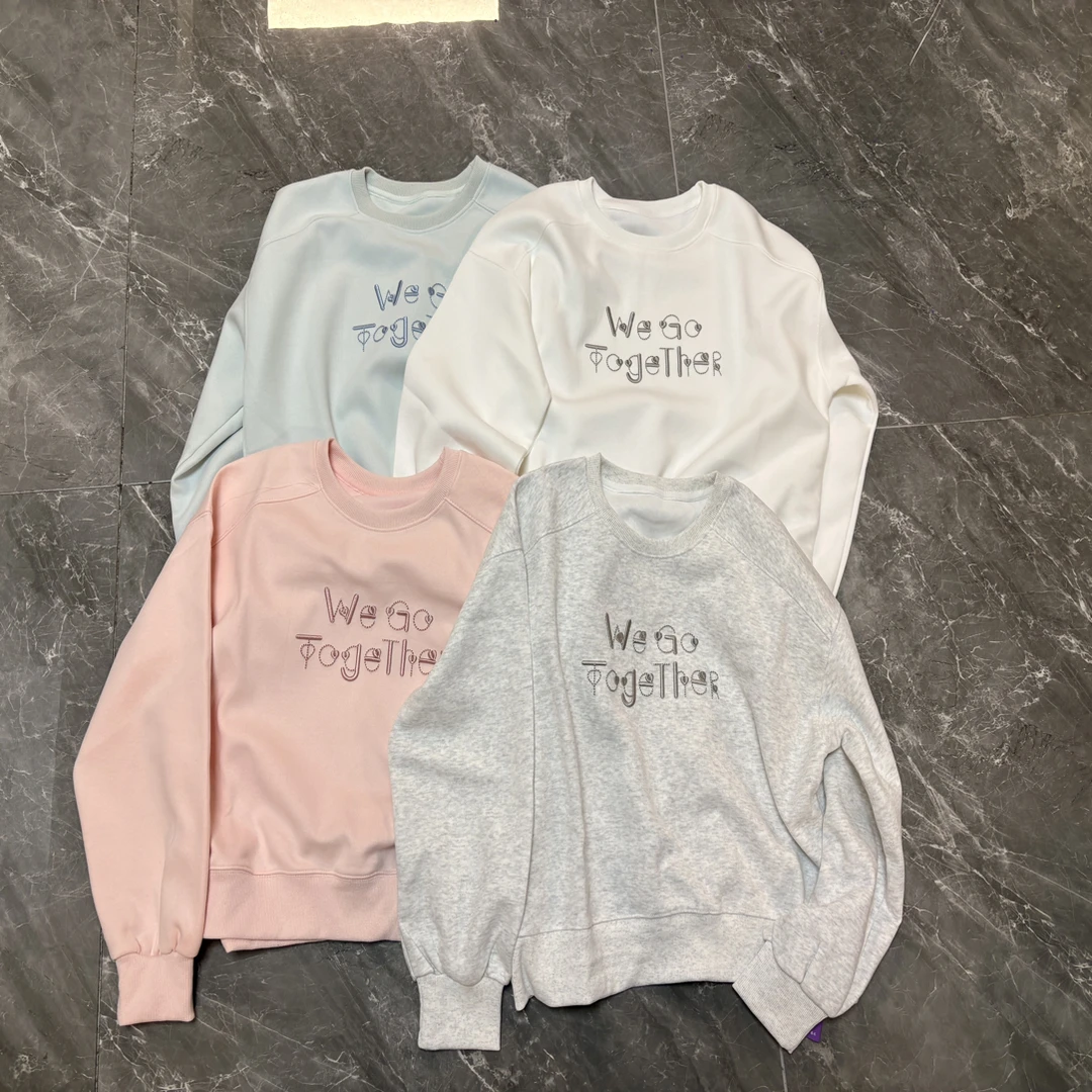 A6049韩系新款秋季加绒刺绣圆领女士宽松百搭卫衣