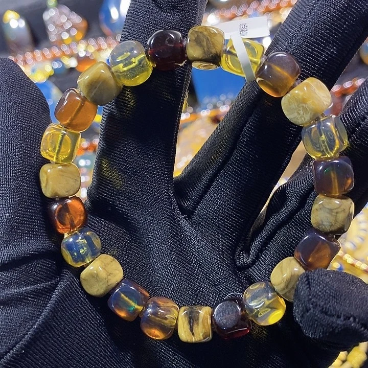 琥珀未镶嵌珠宝奇石方糖多宝手串