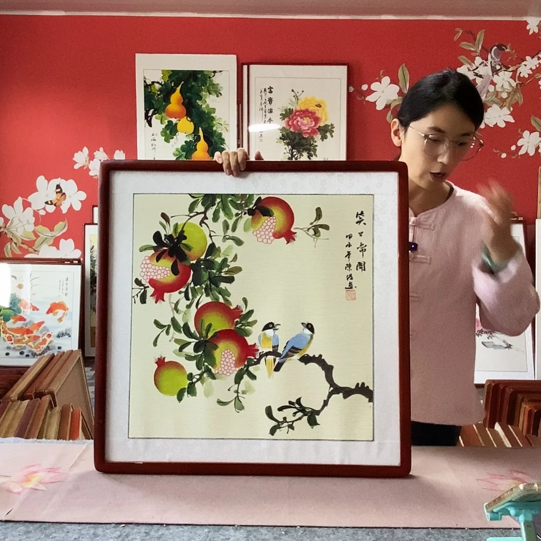 国画手写手绘国画作品带框包邮62✖️62