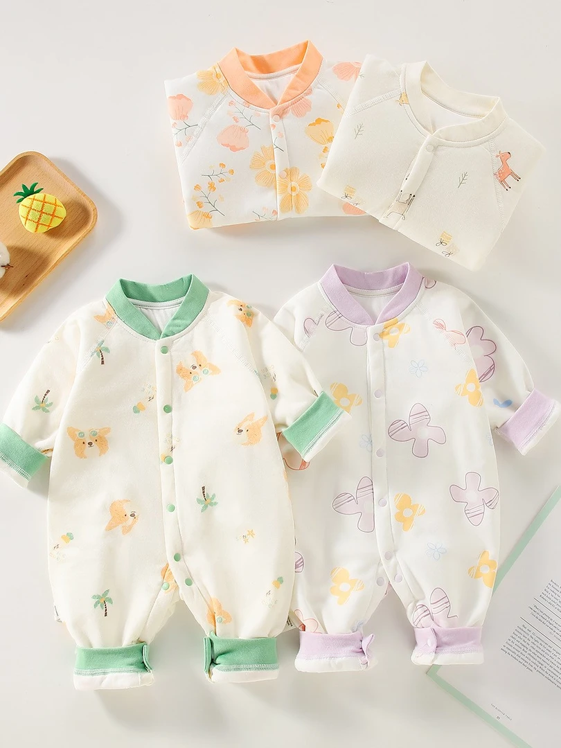 婴幼儿40g薄棉连体衣新生婴儿夹棉宝宝薄棉秋冬加厚睡衣儿童衣服