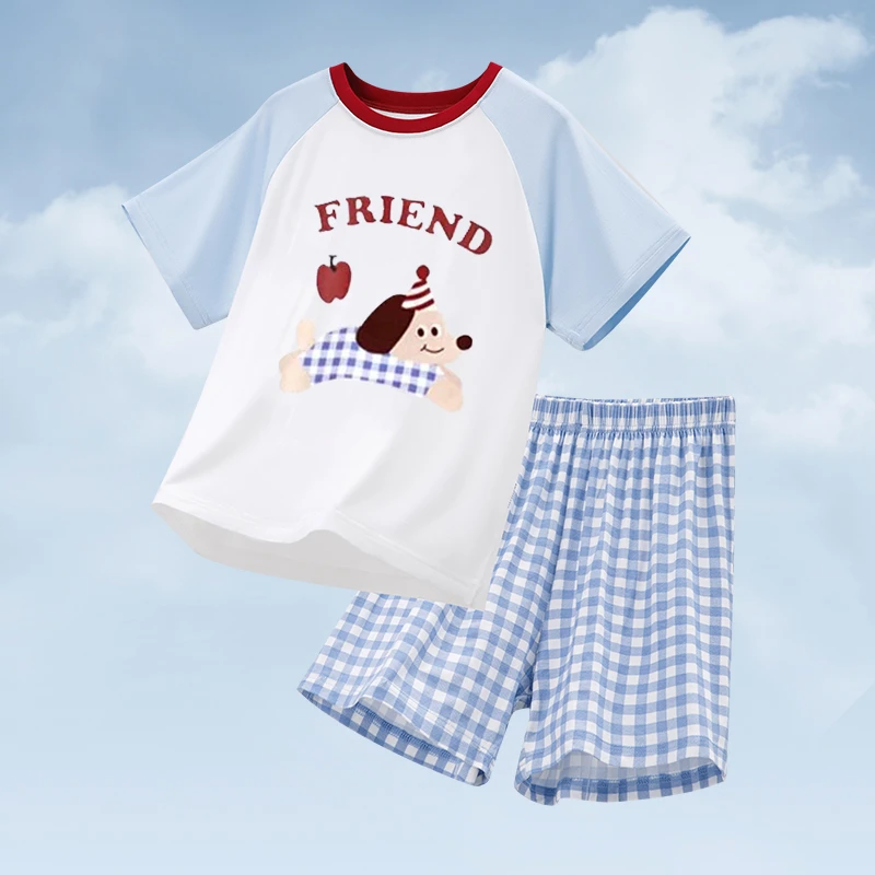 夏季甜美风家居服儿童女童薄款公主短袖套装中大童宝宝睡衣空调服