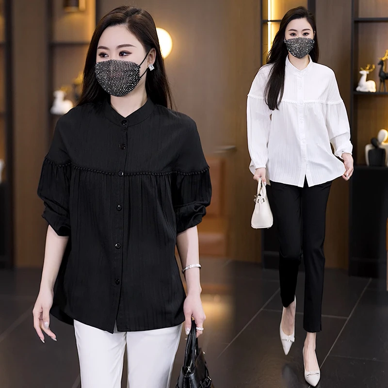 大码女装长袖衬衫2025春季新款时尚胖妹妹宽松洋气减龄长袖衬衣女