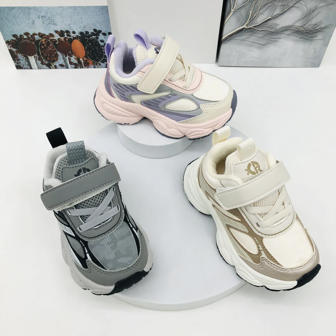 D4区6006冬季儿童复合底皮面加绒印花运动鞋