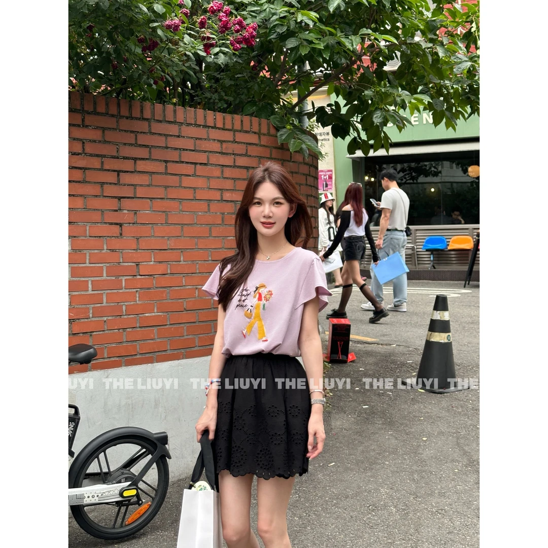 【LIUYI】重工刺绣设计感圆领飞袖T恤56181