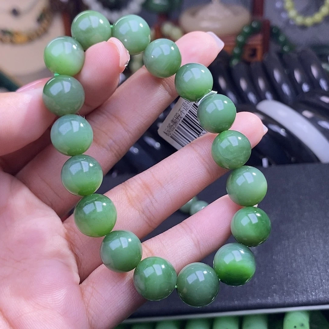 和田玉碧玉粉青猫眼手串12mm未镶嵌?*?