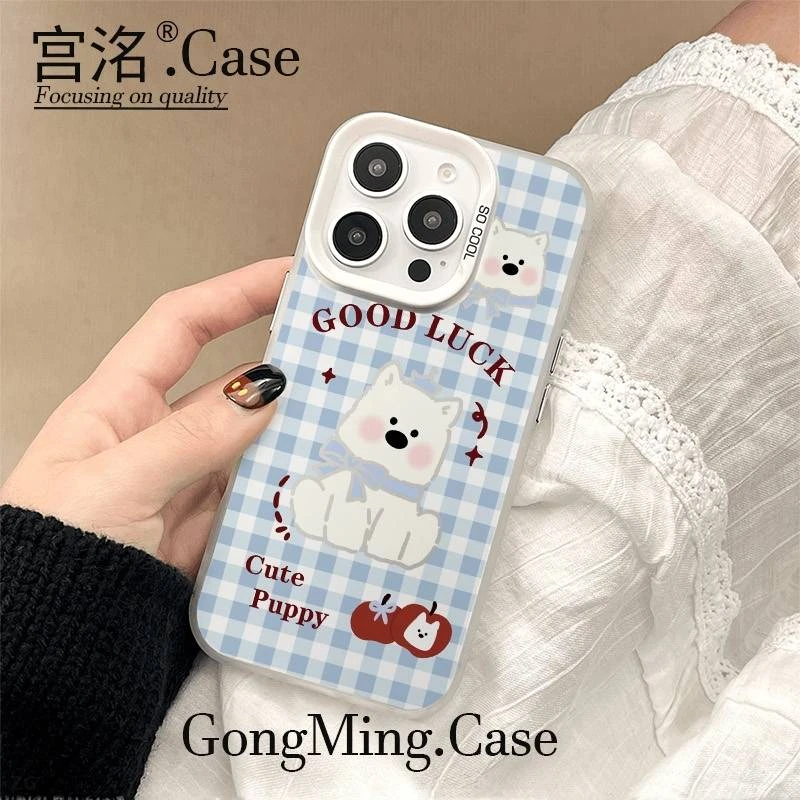 蓝格蝴蝶结小狗彩银壳适用于iPhoneiPhone苹果16手机壳华为oppo小