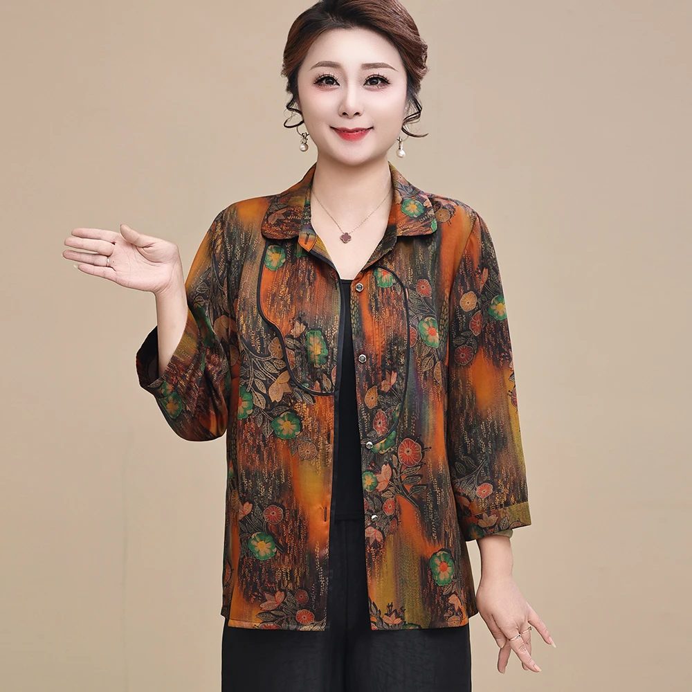 母亲节送妈妈的衣服衬衫气质衬衣夏季复古宽松香云纱高端女装大码