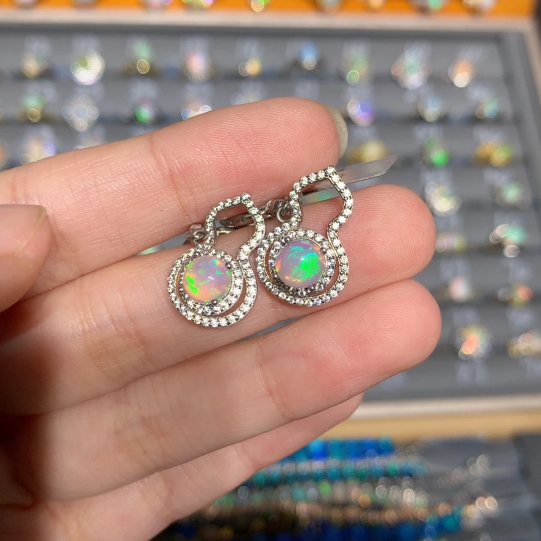 银S925镶嵌欧泊欧泊耳饰y