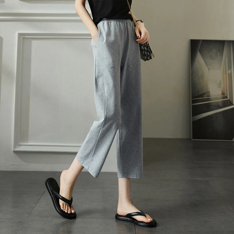 八九分阔腿裤女夏季2025新款欧货薄款气质高腰宽松休闲运动直筒裤