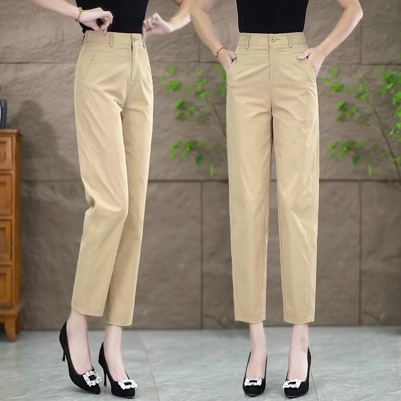 拉夏贝尔薄款休闲裤2025夏季新款九分裤小个子通勤高腰百搭直筒裤