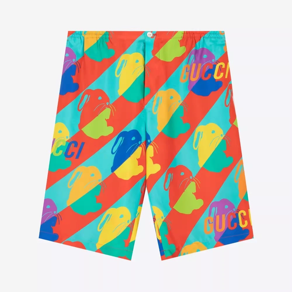 GUCCI古驰logo印花拼色男士直筒5分裤沙滩裤短裤730308ZAL0S4886