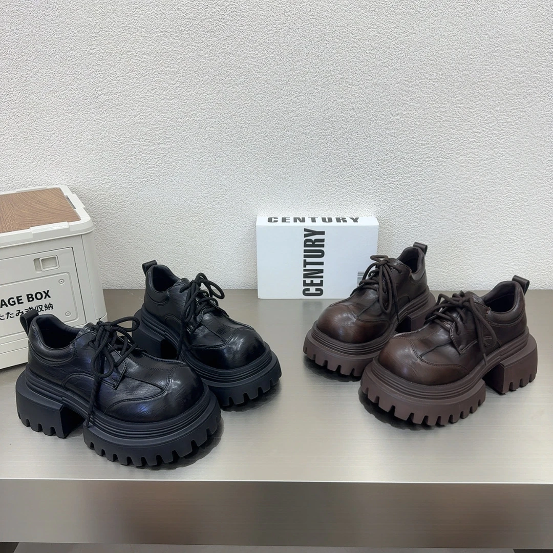 2025四季爆款系带厚底增高气质擦色英伦风舒适小众透气休闲乐福鞋