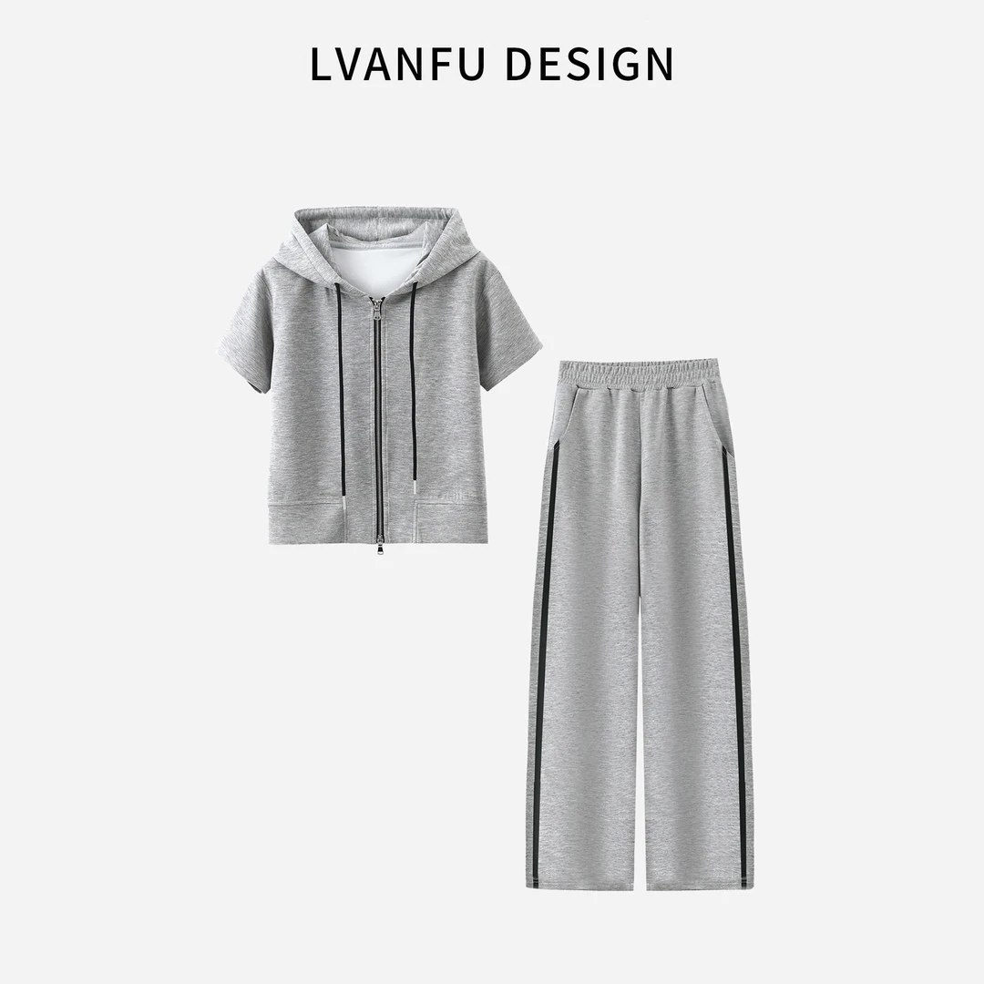 「拒绝路人感！撞色织带套装」垂感柔顺50支连帽开衫显瘦套装JY723A/