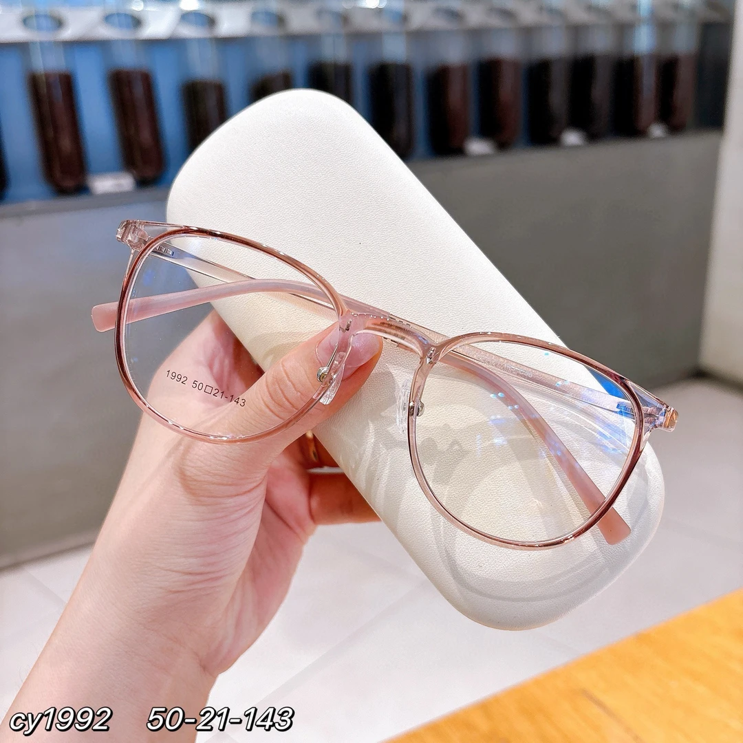 1992粉低饱和橡皮粉眼镜近视女方圆框时尚显白可配度数