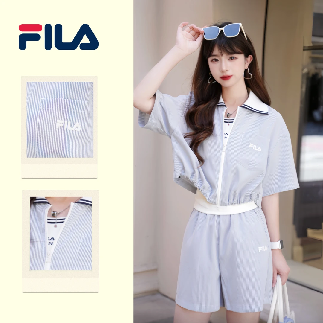 FILA/斐乐女装夏季时尚休闲宽松翻领衬衫短袖开衫外套F11W529403F