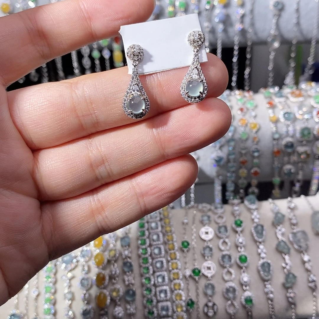 翡翠银S925镶嵌耳饰