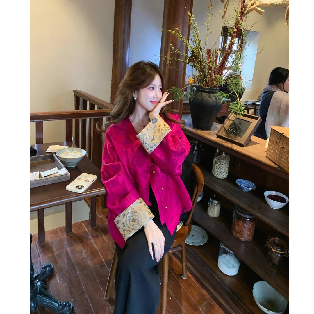 新中式国风玫红色禅意上衣外套春季2025高级感超好看半身裙两件套