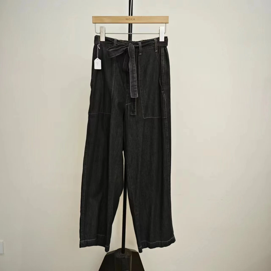 100%棉黑色腰围半松紧牛仔裤（231112）