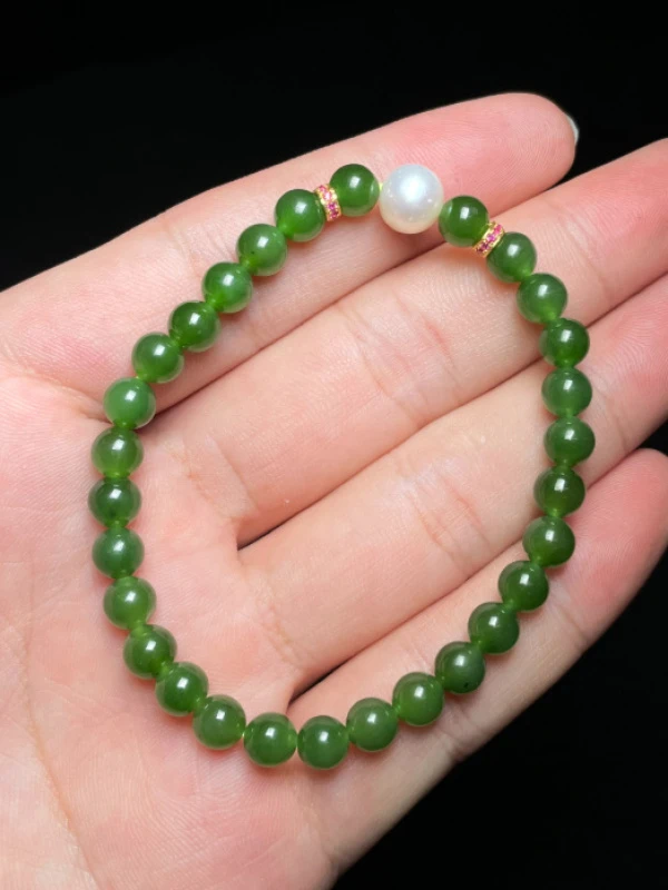 石惑珠宝.和田碧玉手串-圆珠约5.5mm多样性发一
