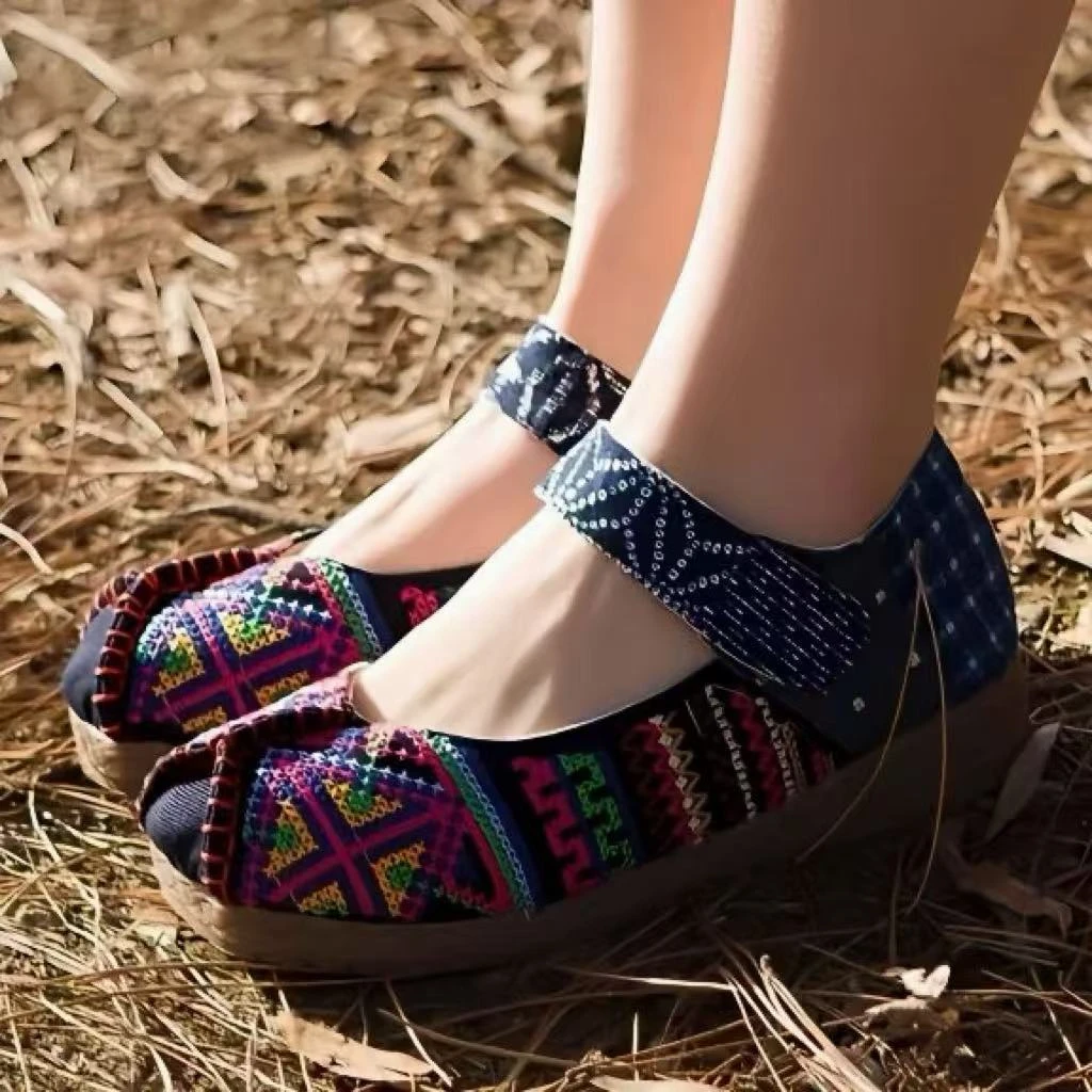 （夏·民族风绣花鞋）坡跟厚底单鞋十字绣北京女布鞋