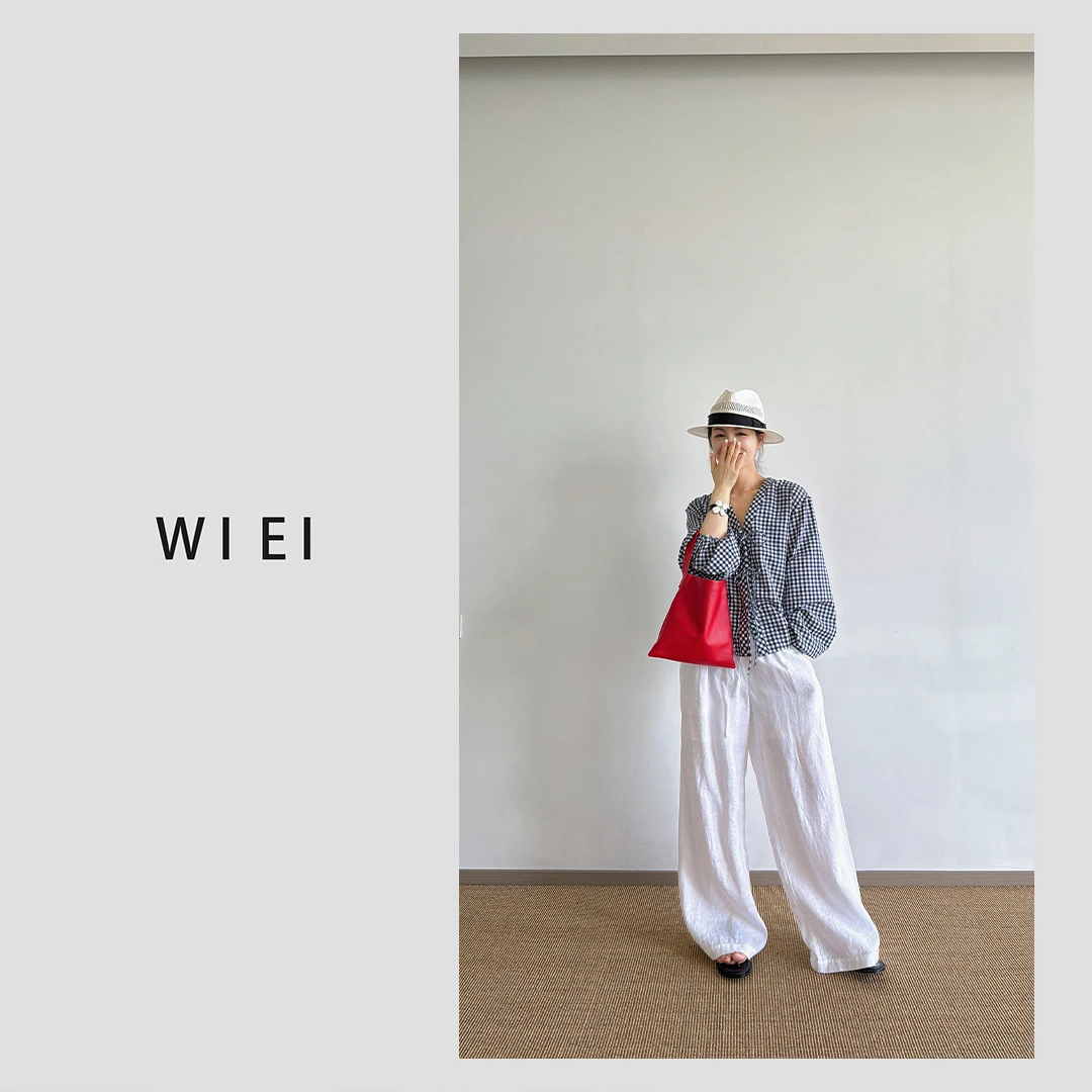 《WI EI》 海盐格调*V领蝴蝶结系带 肌理感 时髦撞色格纹衬衫 25144