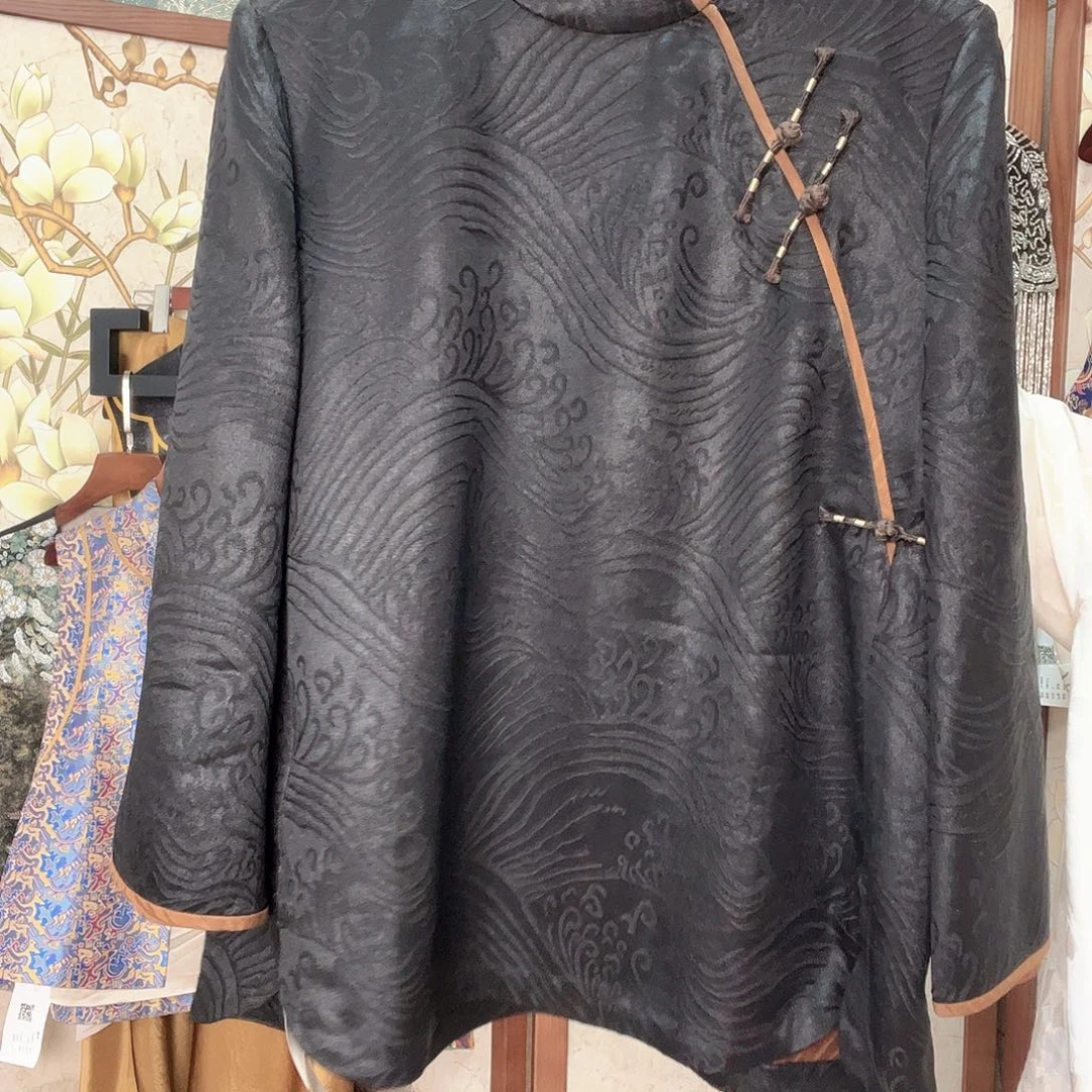 桑蚕丝香云纱中式偏襟上衣