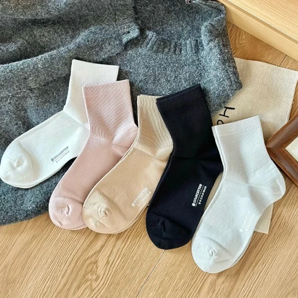 【A432】百棉原创设计师春秋纯色中筒棉袜柔软舒适透气不臭脚