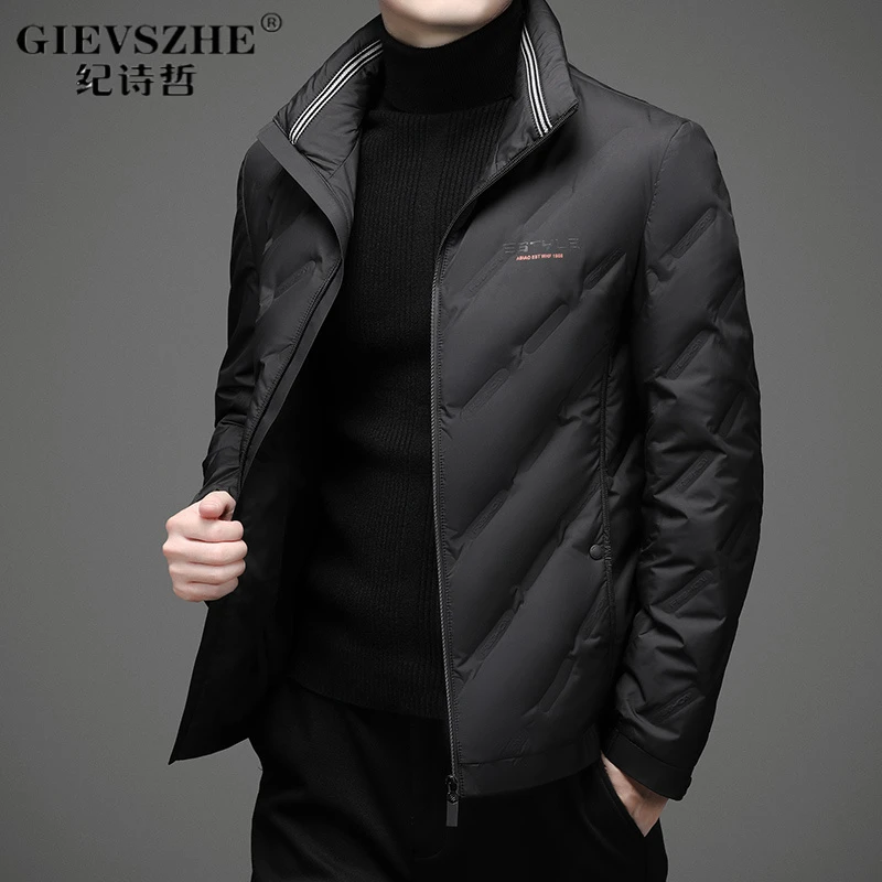 纪诗哲高端商务羽绒服男士短款2025新款冬季中爸爸装立领保暖外套