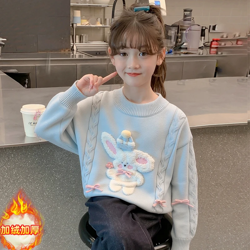 女童毛衣秋冬2025新款儿童洋气时髦针织衫中大童套头圆领冬季上衣