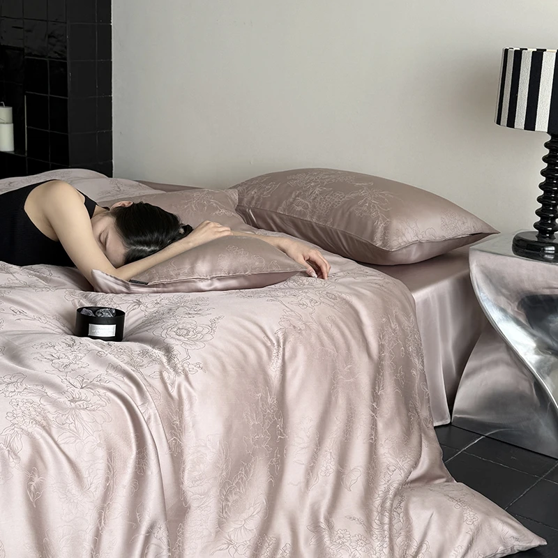 醉花晓梦 轻奢兰精天丝提花被套凉感夏季裸睡可裸睡床上四件套