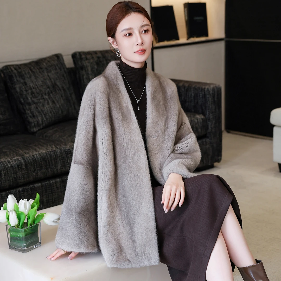 2025新款进口天鹅绒整貂貂皮大衣女蝙蝠袖宽松慵懒风水貂皮草外套