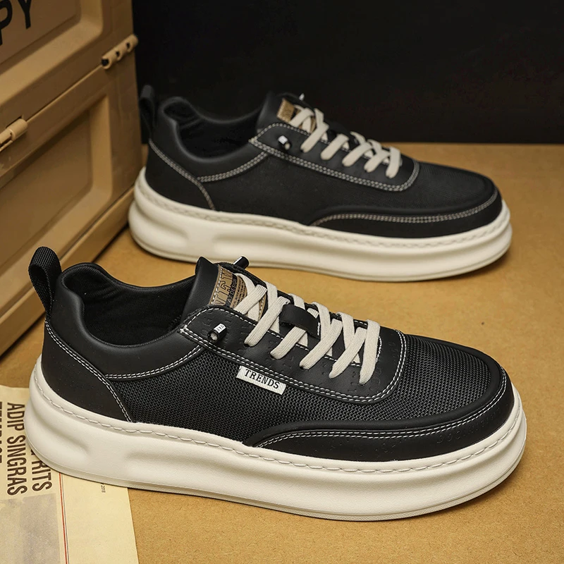 平板男鞋透气夏季黑色增高专利爆款休闲时尚百搭板鞋一脚男款夏鞋