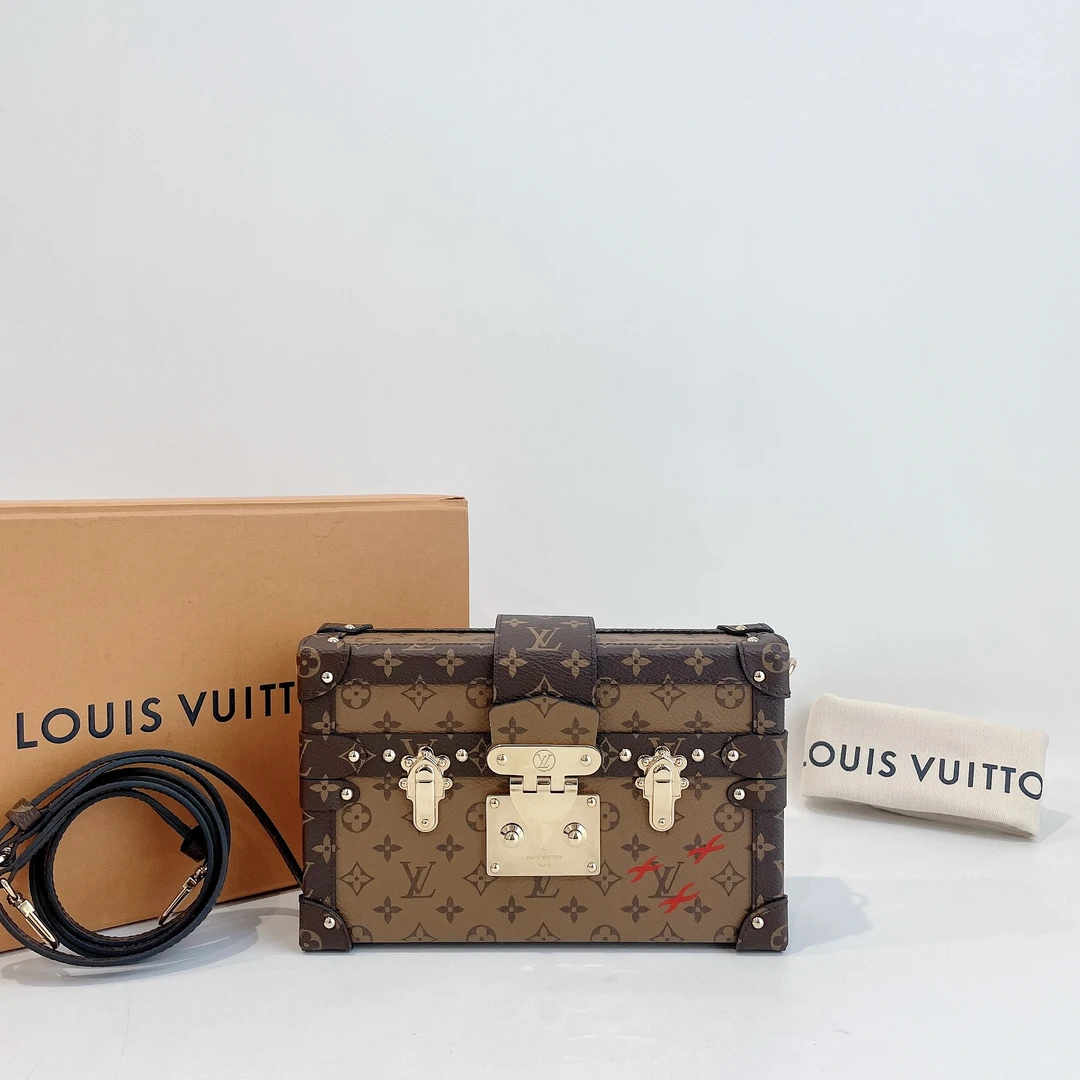 99新 LouisVuitton/路易威登 Petite Malle 焦糖色老花硬盒单肩包