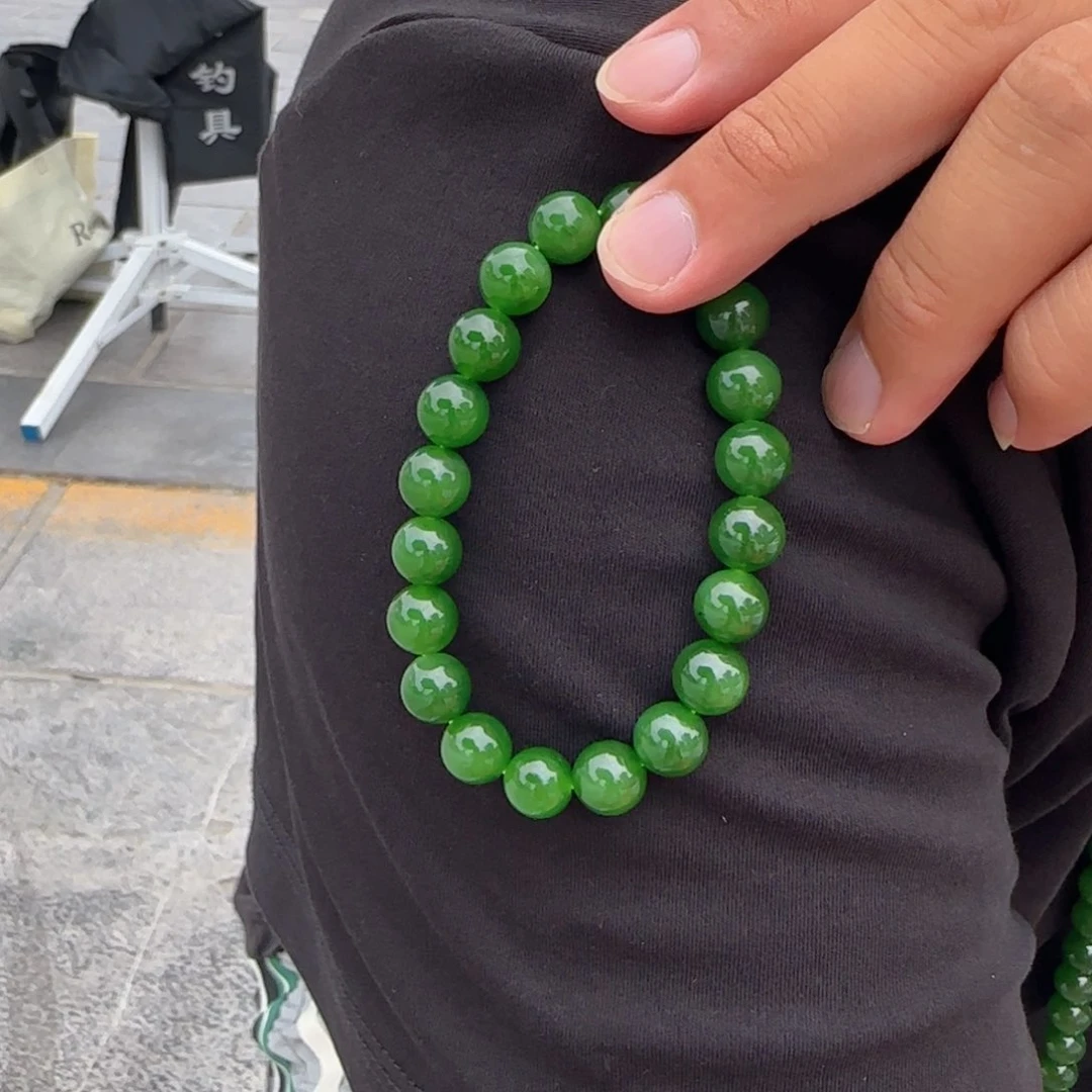 手链未镶嵌和田玉俄碧纯天然辣阳绿卡10