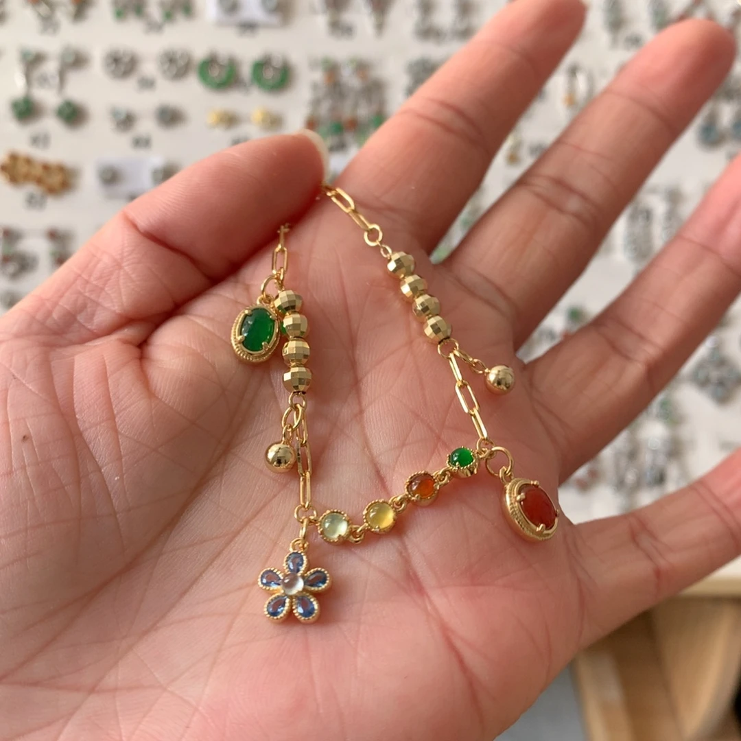 翡翠银S925镶嵌耳饰手链