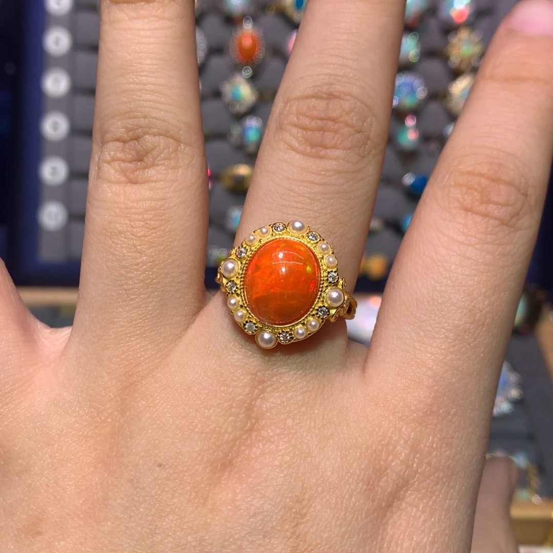 银S925镀金镶嵌欧泊戒指